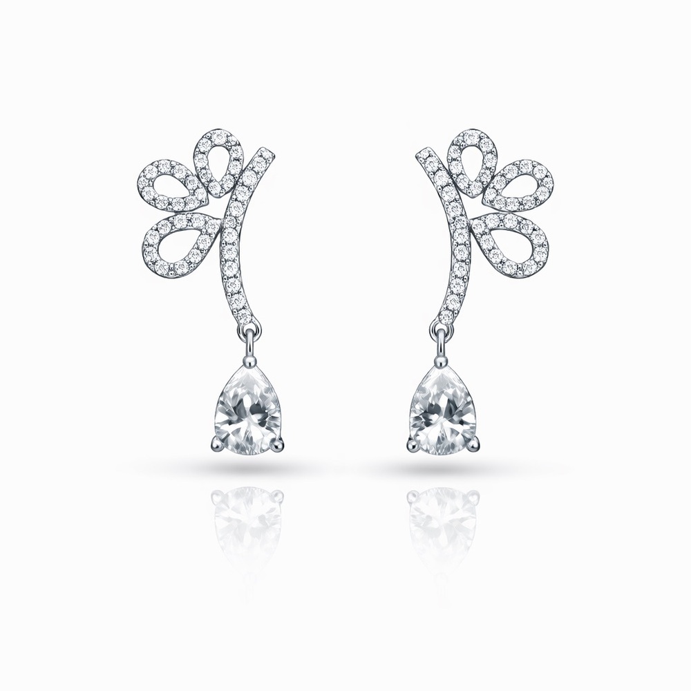 Chic Silver Crystal Teardrop Earrings - Picture 1 of 7